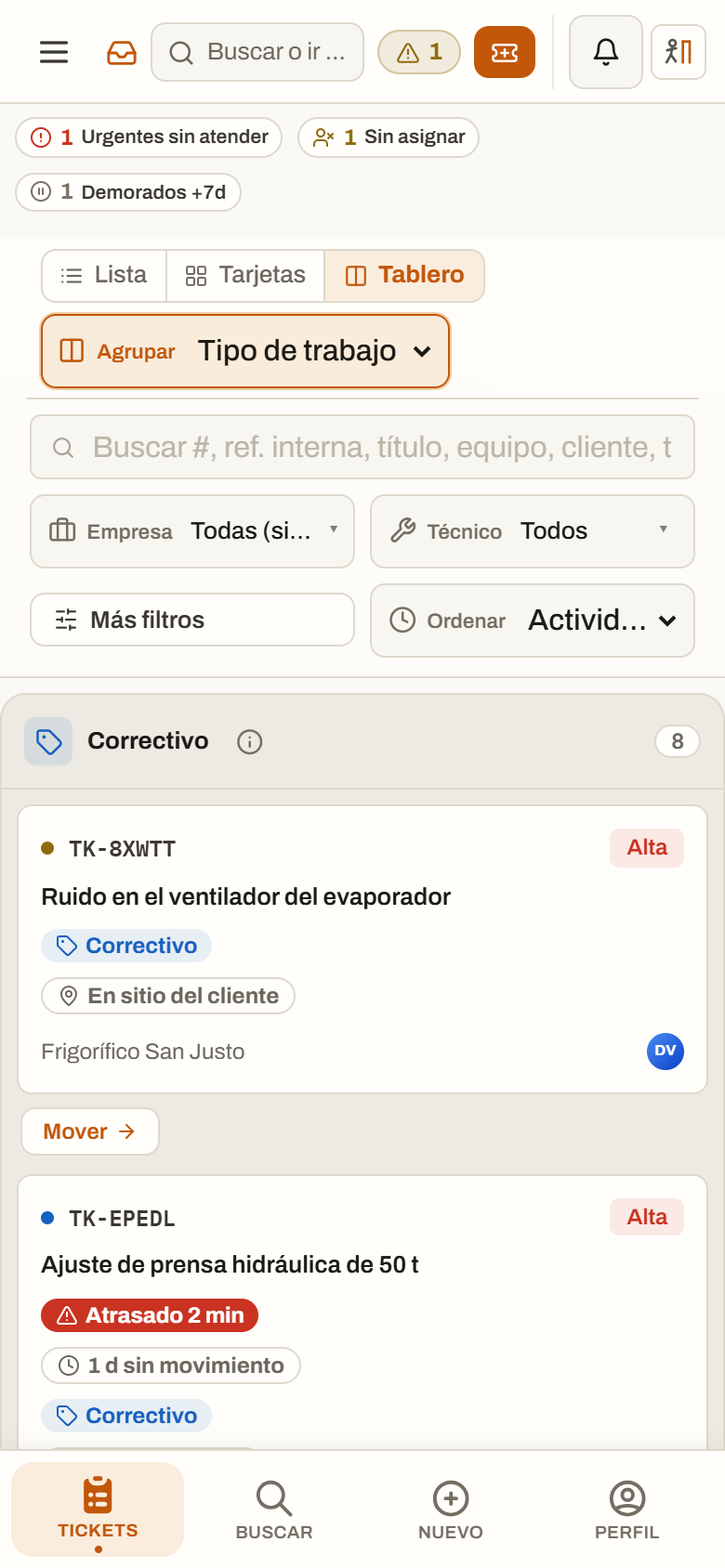 El mismo tablero en un teléfono.
